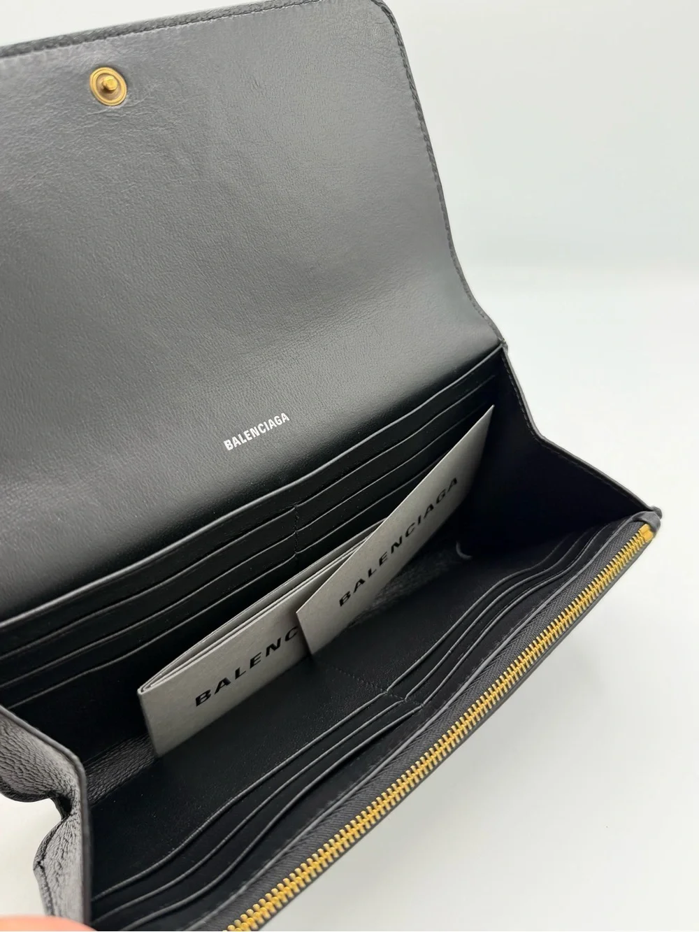 Balenciaga Black Pebbled Leather Long Wallet with White Logo